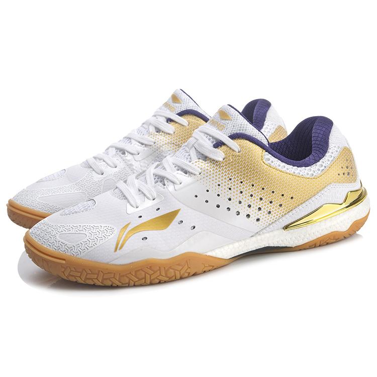Li Ning Qilin Устойчивые к истиранию Нескользящие Низкие Тренировочные Кроссовки Унисекс Белый Золотой APPP001-2