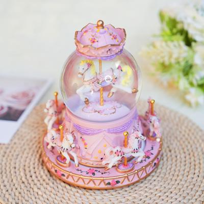 Вращающаяся карусель, музыкальная шкатулка, хрустальный шар, светящийся снежный шар, заводная музыкальная шкатулка, разноцветные огни