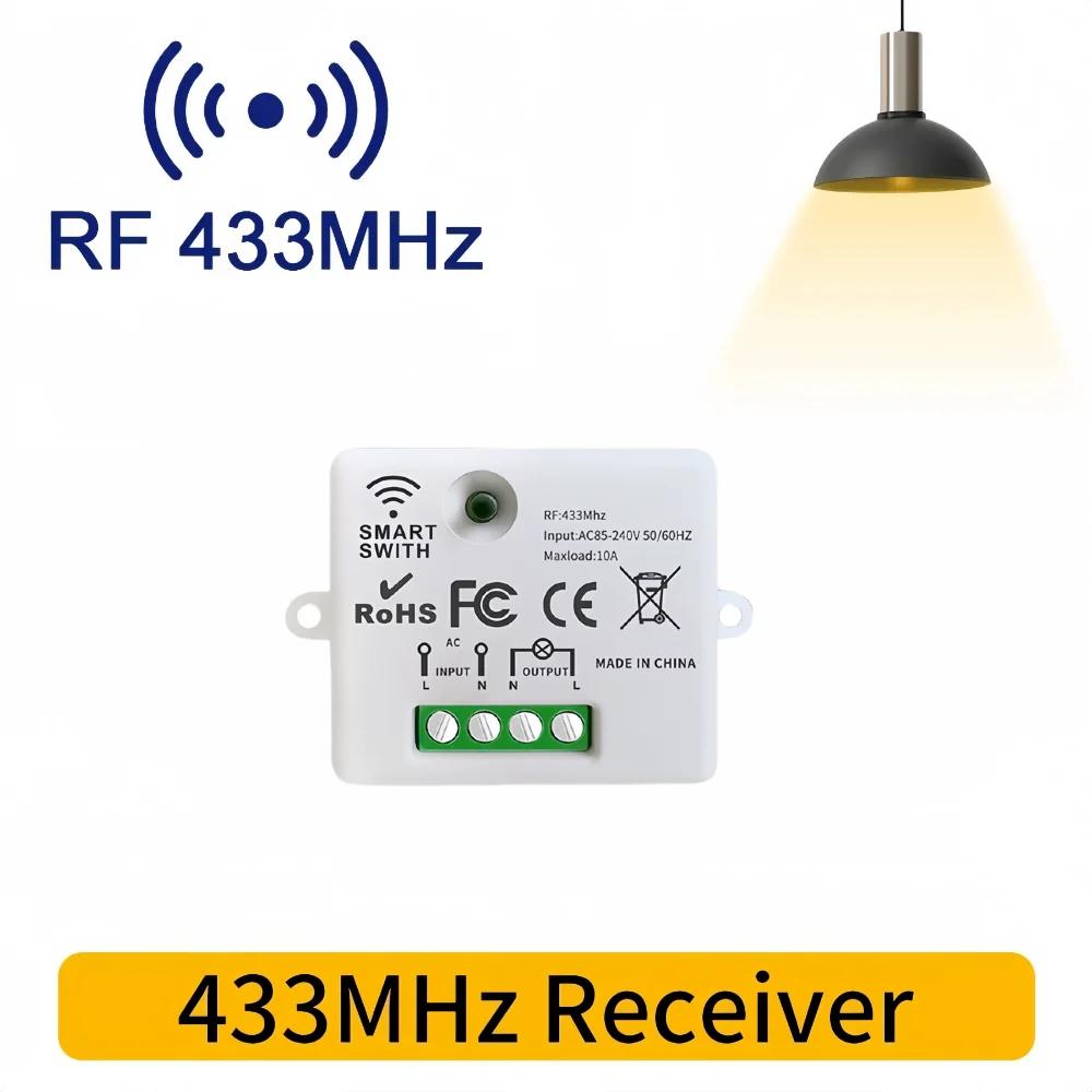 Беспроводной RF 433MHz Пульт Дистанционного Управления Выключатель Света 220В 110В 10А Реле Приемник Мини Круглая Кнопка Настенная Панель Выключателя Для Светодиодной Лампы