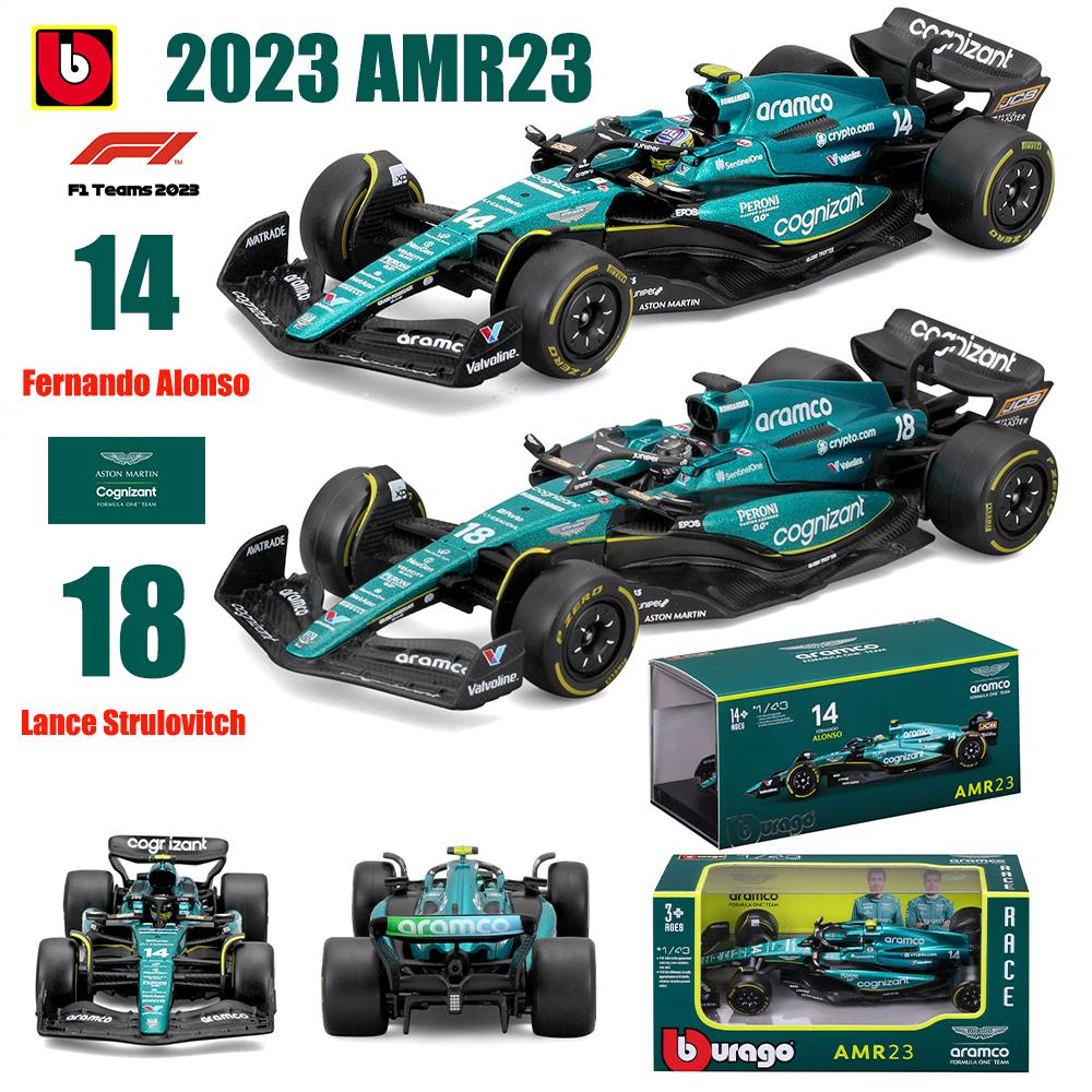 Ббураго 1:43 2023 F1 Aston Martin №14 Фернандо Алонсо №18 Лэнс Строллович Сплав Люксовая Литая Модель Автомобиля Серия Игрушек