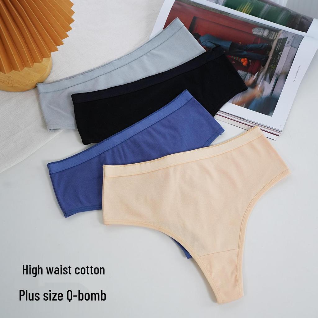 High-Waisted Tummy-Control Plus-Size Cotton Thong - Women's Sexy Summer Sport Underwear