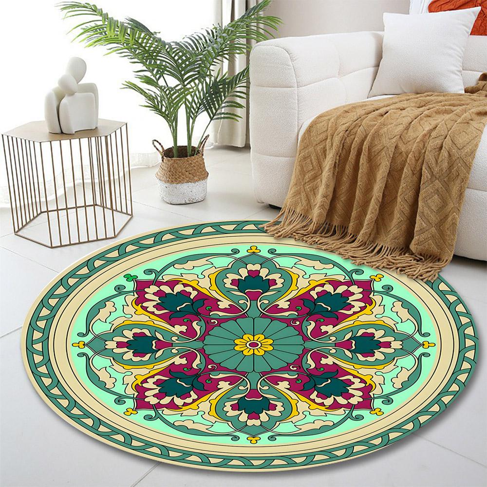 Floral Mandala Pattern Rug Design Print round rug, living room, bedroom, playroom carpet, non slip floor mat, gift