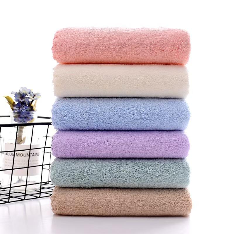 Solid Color Coral Velvet Towels Super Absorbent Soft Quick‑Drying Face Hand Towel for Adults Household Bathroom