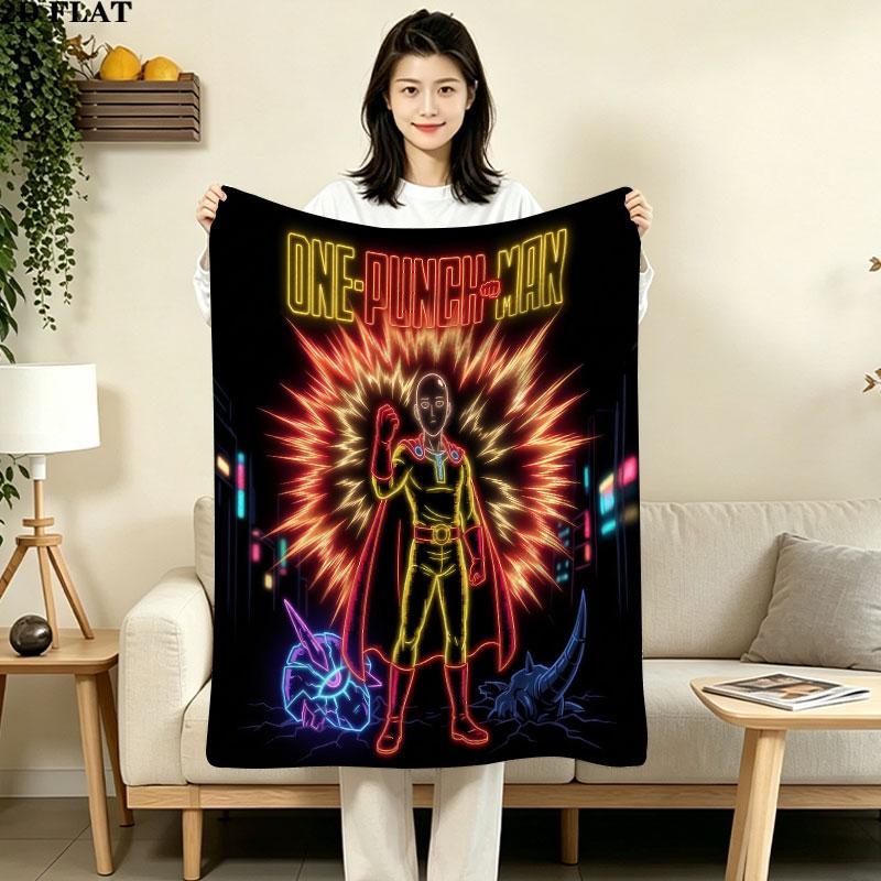 1PC Onepunch Man Patterned Flannel Blanket Suitable For All Seasons For Home Decor Warmth And Comfort Gifts Holiday Present