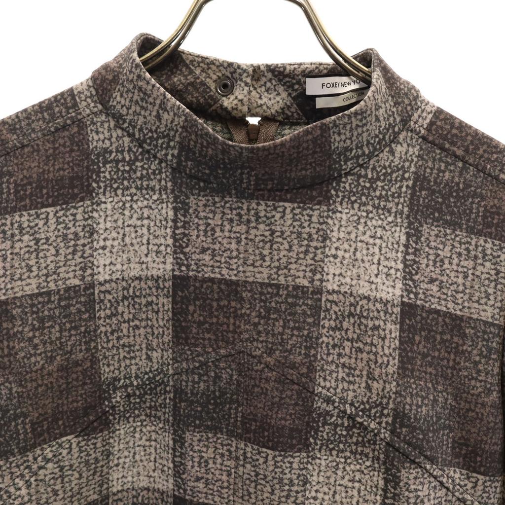 FOXEY NEW YORK made in Japan Check Pattern Short sleeve one piece 38 gray Women Used