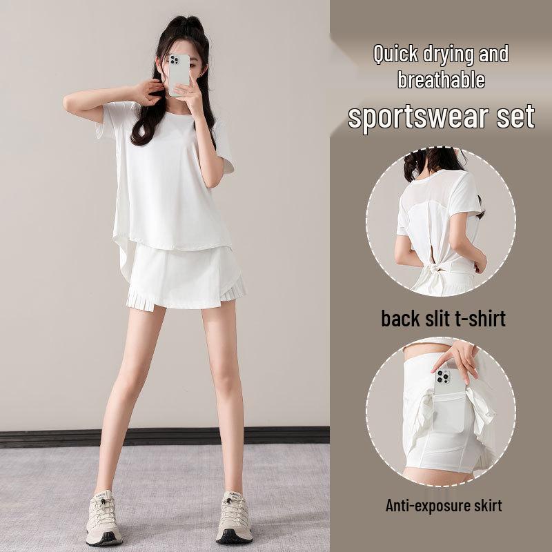 Женский летний комплект спортивной одежды быстросохнущий для бега, бадминтона, тенниса, йоги - юбка и топ маленьких размеров