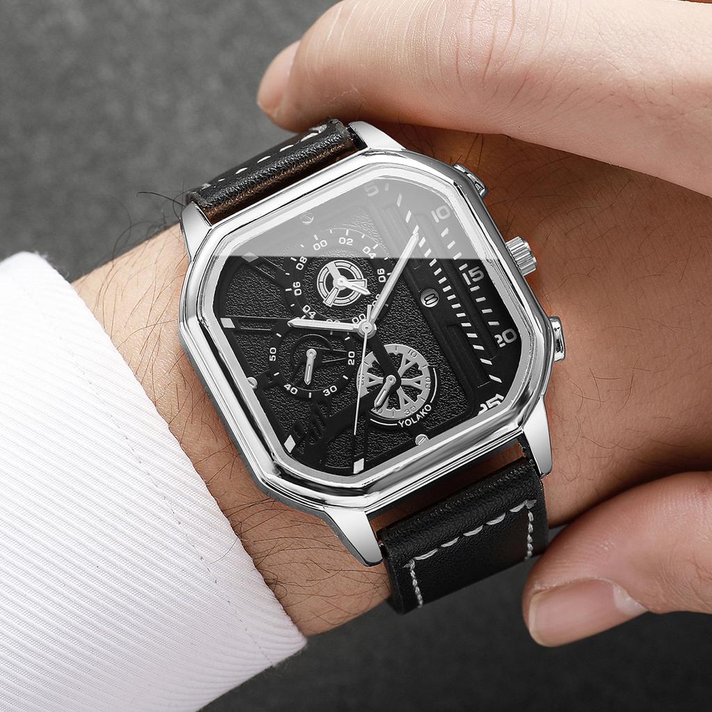 2PCS/Set Men Business Watches Fashion Square Quartz Watch With Calendar for Mens Clock Reloj Hombre