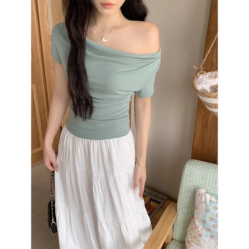 Горячая девушка, черная футболка pure desire с короткими рукавами для женщин, лето 2024 года, двусторонний топ с открытыми плечами и талией