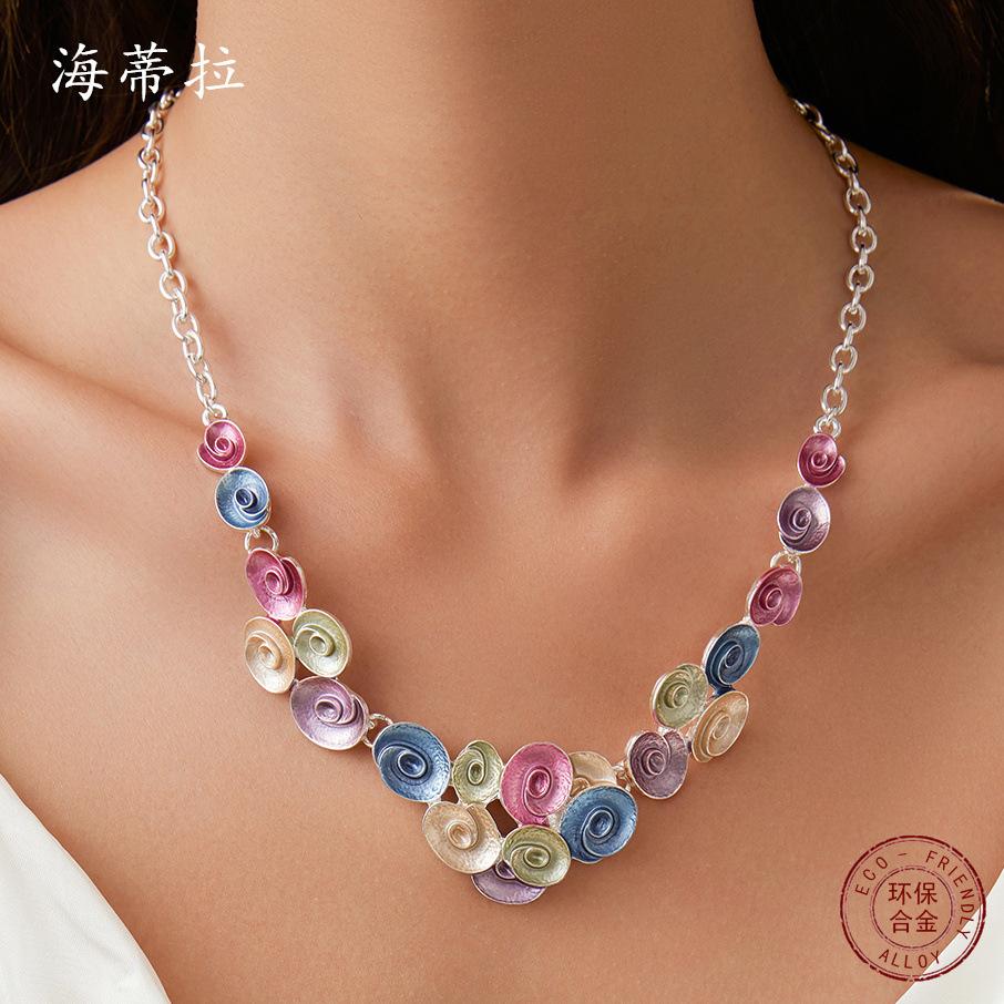 Новая подвеска цветной цветок сплав ожерелье лепесток капающее масло женский универсальный предмет