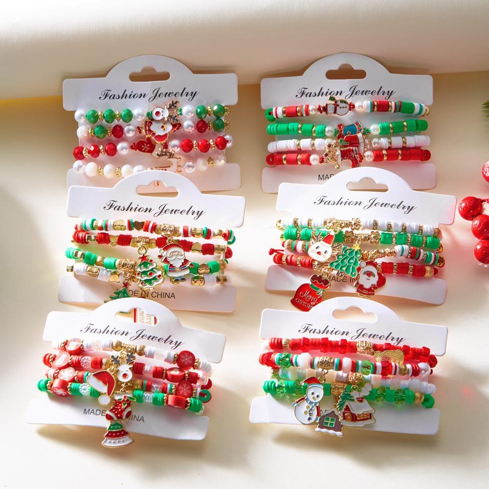 4pcs Colorful Christmas Bracelet Set Stackable Wristband Jewelry New Adjustable Braided Bracelet