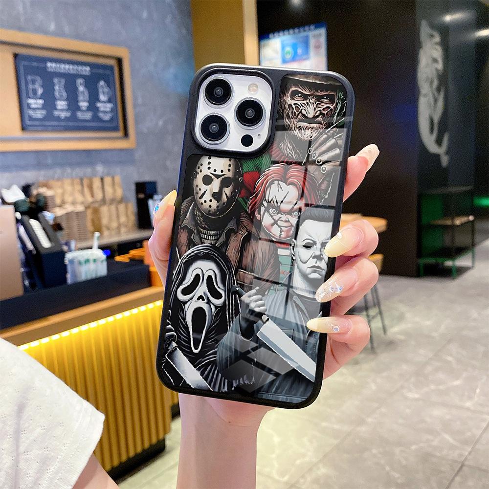 TK популярная коллекция персонажей темного хоррора чехол для iPhone15 триллер чехол для мобильного телефона Apple 17promax стеклянный чехол 12