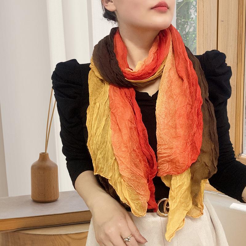 Trendy Gradient Cotton-Linen-Silk Scarf/Shawl for Women - Sun Protection & Dual-Use for All Seasons