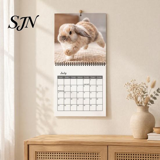 Professional Scheduling Planner 2027 Cute Rabbit Wall Calendar, 12-Month Bunny Photography with Desktop Organization Tool Double Coil Binding,
