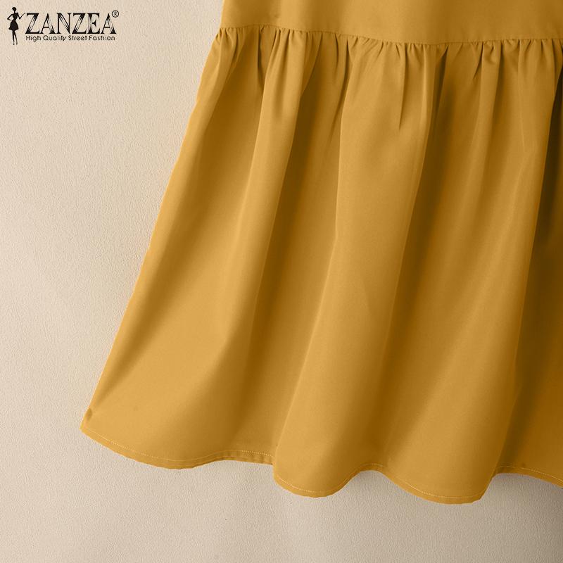 ZANZEA Женское летнее повседневное платье с круглым вырезом и коротким рукавом