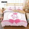 Girl Duvet Cover Set Pink Bow Pattern Kawaii Twin Bedding Set Pink Polyester Bedding Collections for Kids Girls Queen King Size