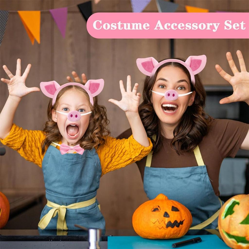 Комплект костюма свиньи, повязка на голову с ушками свиньи, нос, хвост, галстук-бабочка, набор для косплея необычных животных, аксессуары для костюма свиньи для детской вечеринки