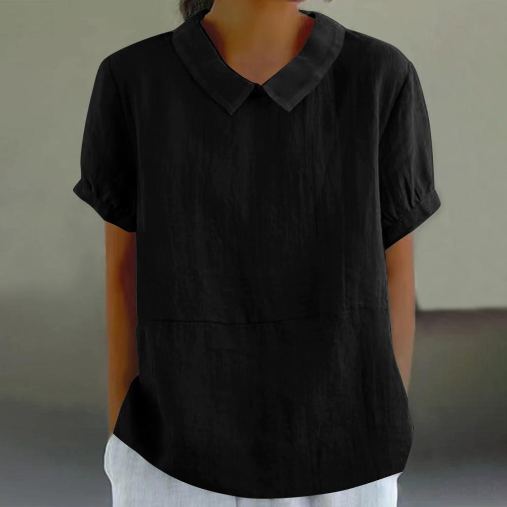 Loose Collar Shirt, Women's Short Sleeved Pure Cotton Top