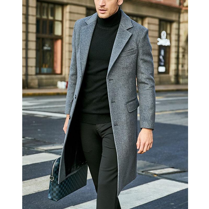 Men Coat Retro Functional Button-breasted Long Sleeve Winter Jacket with Large Pockets for Outdoor Office