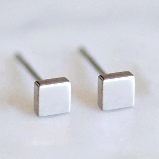 St. Delan Stainless Steel Small Square Fashion Earrings – Simple, Mini Titanium Studs