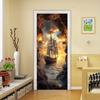 1/2pc Ocean Wall Mural Door Sticker - Removable Self-Adhesive PVC Door Sticker with Sunset and Sailing Scene, Cartoon Theme Home Decor