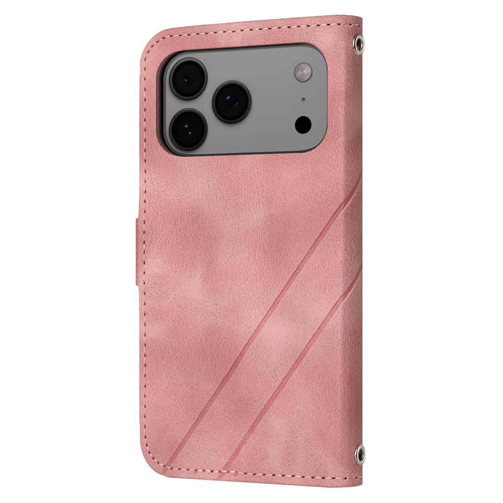 For iPhone 17 Pro Max Case Imprinted Line Leather Phone Cover with Handy Strap