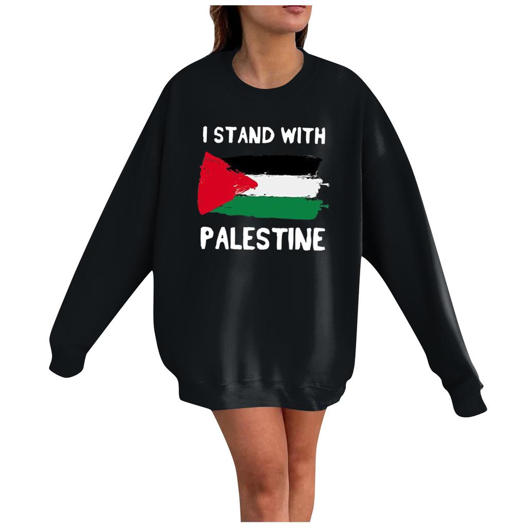 Женская мода Свободный повседневный пуловер с длинным рукавом с принтом Толстовка Топ