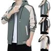 Мужская модная куртка на молнии с капюшоном в стиле колор-блок, повседневное спортивное пальто с длинными рукавами