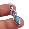 Натуральный лабрадорит, аметист, драгоценный камень, 925 стерлинговое серебро, подарочная подвеска 1,50" h6q39
