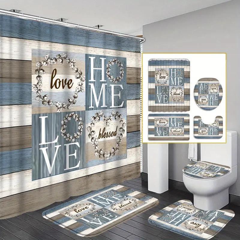 Shower Curtain Gifts Modern Home Bathroom Decorative Curtains Toilet Floor Mats 3-Piece Set With 12 Hooks