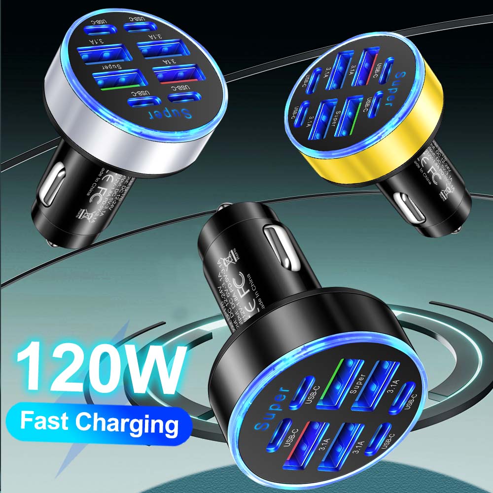 Автомобильное зарядное устройство USB Total 120W PD Type C для быстрой зарядки автомобильного телефона для iPhone Samsung Xiaomi