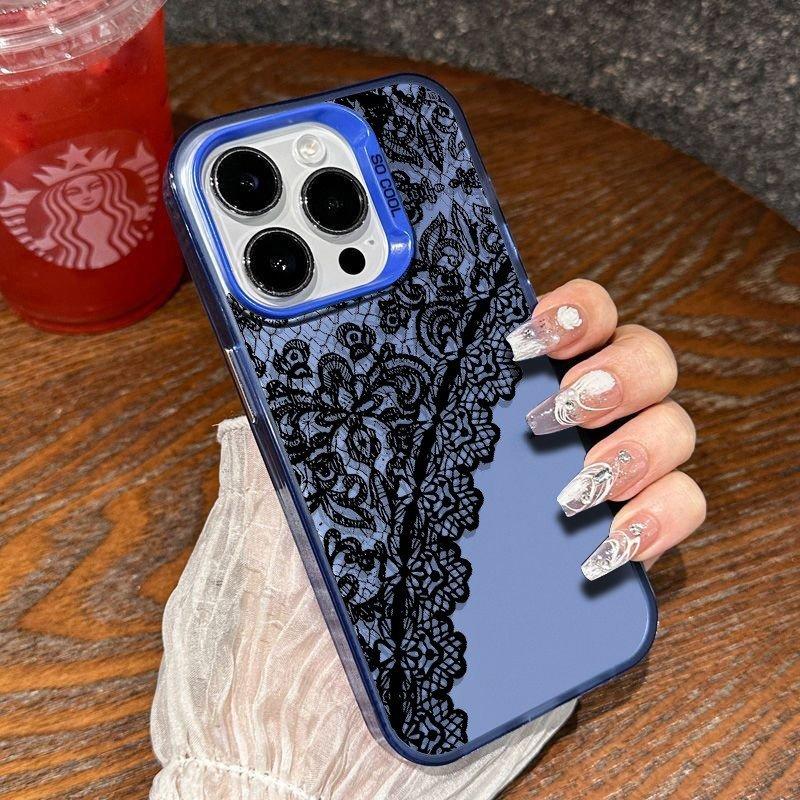 Gothic cool Lace for iPhone 17 16 15 14 13 12 11 Series Pro Max Plus Double Layer Protection Vintage Dark Lace