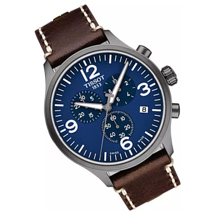Tissot Soko Collection Мужские кварцевые часы Часы 45 мм Синий циферблат Корпус из нержавеющей стали Кожаный ремешок T116.617.36.047.00