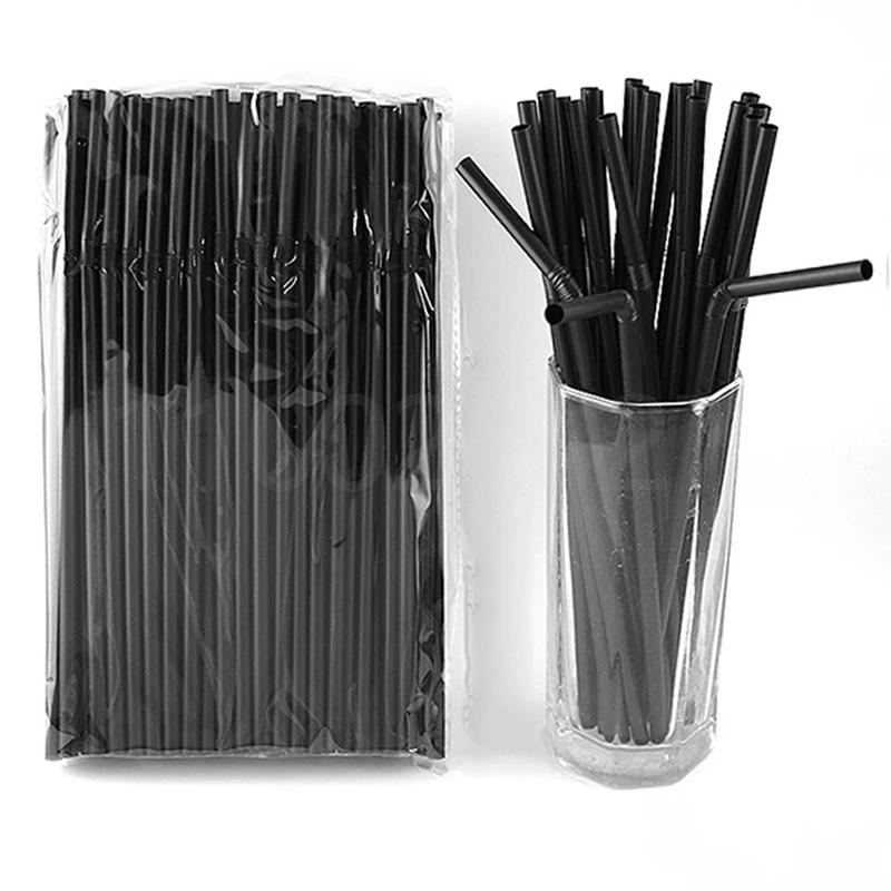100Pcs Black Plastic Straws Drinking Disposable Rietjes 21cm Long Flexible Cocktail Straw For Kitchen Beverage Accessories