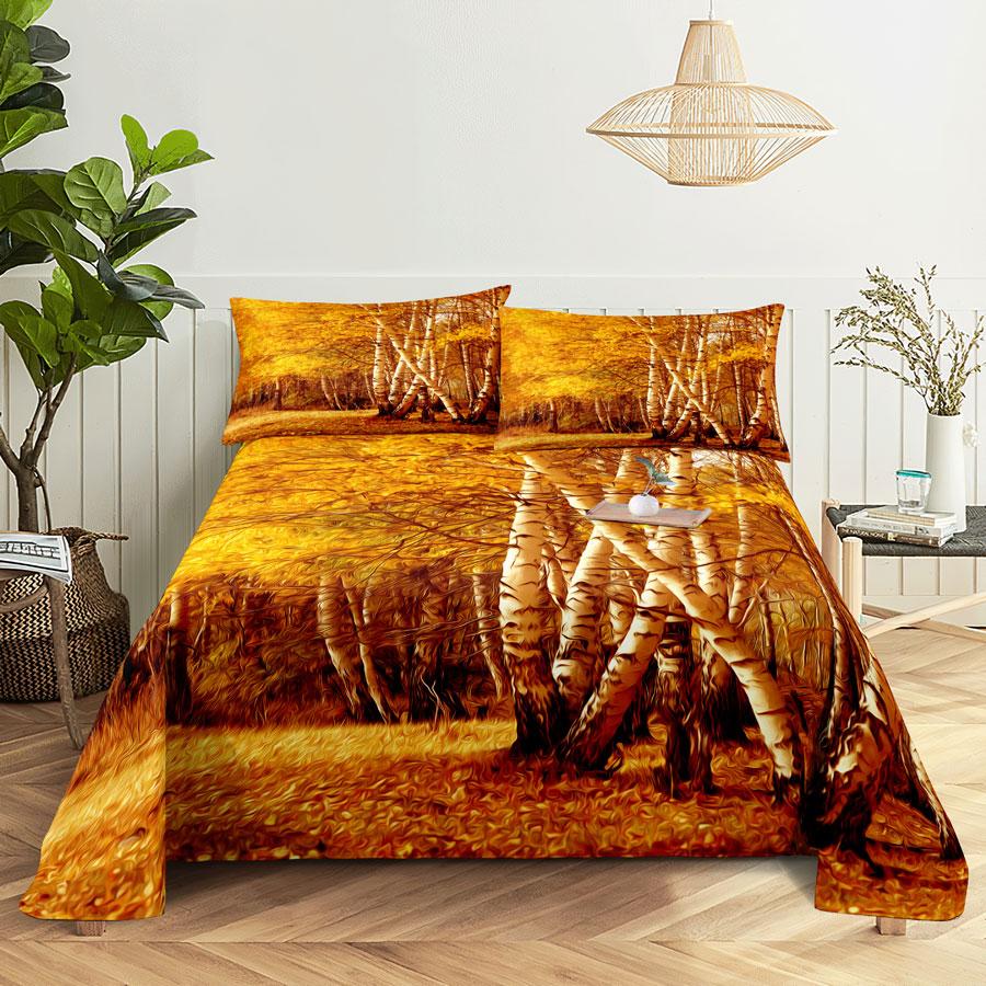 Bed Sheet Pillowcase Bedding Set Linens Cover Senic Queen King Double Size 220x240 Trees for Bedroom Soft Twin Full Single New