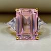 Big Pink Rectangle Cubic Zirconia Rings for Women Elegant Bridal Wedding Party Personality Rings Fashion Jewelry