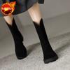 Fashion Elegant Heeled Suede Ladies Mid Calf Shoes Fleece-Lined Footwear Comfortable 2025 New Waterproof Gyaru Women's Half High Boots