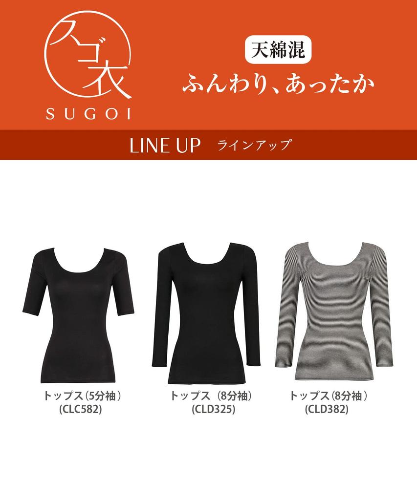 Wacoal Sugoi Warm Cotton Winter Long Cotton Size Innerwear, 3/4 Sleeve, Blend, Moisture-Wicking, Heat-Generating, Undershirt, Sleeve, Blend, CLD382,