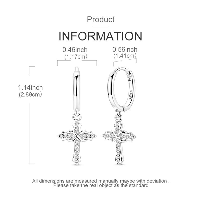 925 Silver Classic Zircon Cross Pendant Hoop Earrings for Women Jewelry Gift