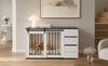2-in-1 Dog Crate, Wood-Metal, as Side Table, for Small to Medium-Sized Dogs, 140 x 60 x 87 cm, White, Tabletop with Black Marble-Effect Foil