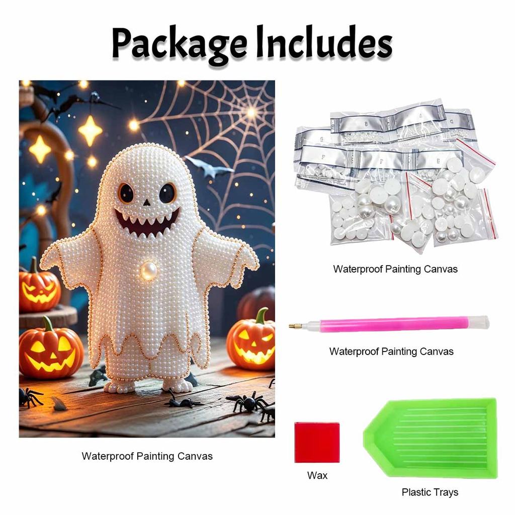 Halloween pearl painting handmade diy art white pearl mascot pumpkin web lights pearl home decoration painting