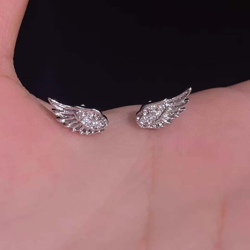 Shiny Zircon Angel Wings Stud Earrings for Women Men Couple Multiple Ear Holes Fold Wear Ear Bone Stud Jewelry Gifts