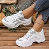 Women's White & Pink Low-Top Sneakers - Breathable Sneakers with Lace-Up Closure, Cushioned Rubber Sole - Lightweight Everyday Walking Shoes for Women