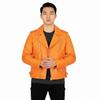 Genuine Soft Causal Motorcycle Fit Leather Handmade Men's Jacket Orange Lambskin