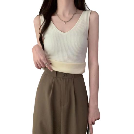 Women Thermal Tank Top V Neck Sleeveless Camisole Base Layer Thickened Fleece Lined Cami Vest Underwear Tops for Winter Cold Weather