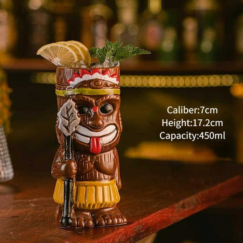 Creative Hawaiian Style Brown Tiki Mug Ceramic Cocktail Cup Drinkware For Party