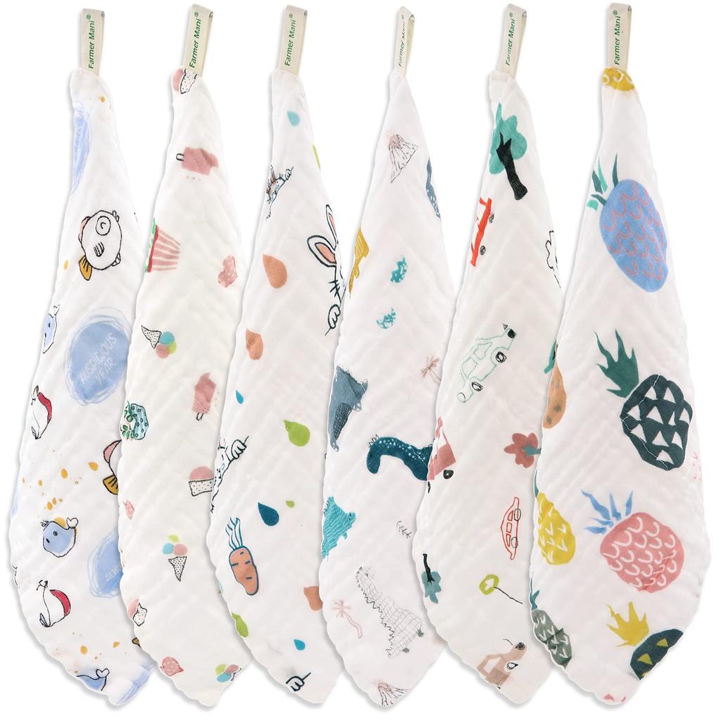 Комплект детских марлевых полотенец из хлопка, 6-слойное детское полотенце 30 х 30 см. Многоразовое полотенце, идеально подходит для людей с чувствительной кожей и младенцев. (6 шт.) 100%