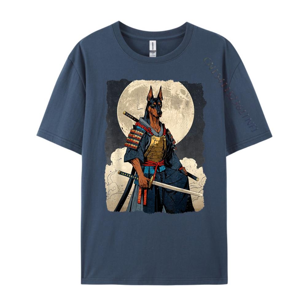 Doberman Dog Samurai Japanese Retro Ukiyo E Warrior Doberman T Shirt Men 100 Cotton Mans Camiseta Masculina Vintage