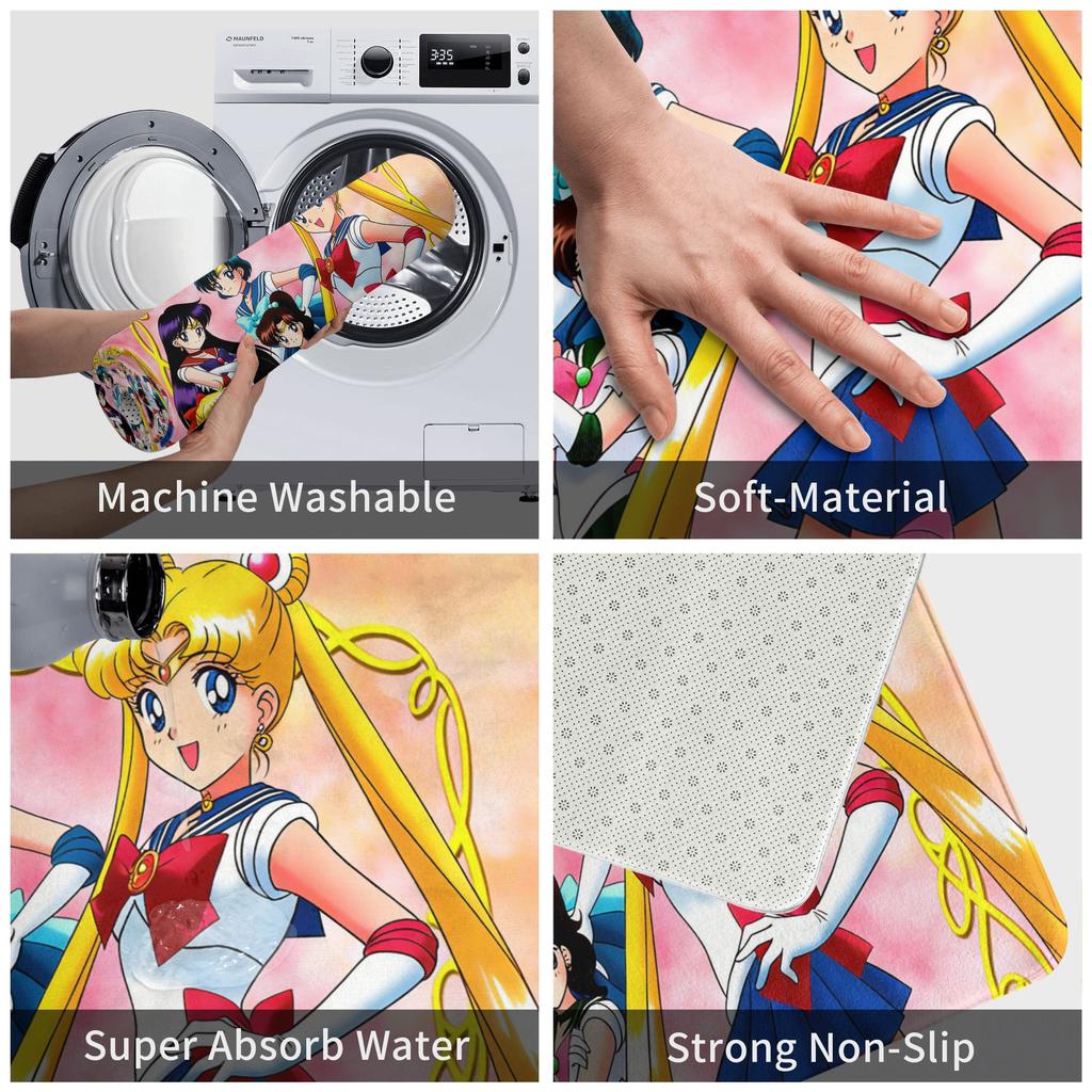Cartoon Anime Girl Sailors Moons Doormat Non-Slip Entrance Kitchen Bathroom Door Floor Mat Toilet Carpet Rug