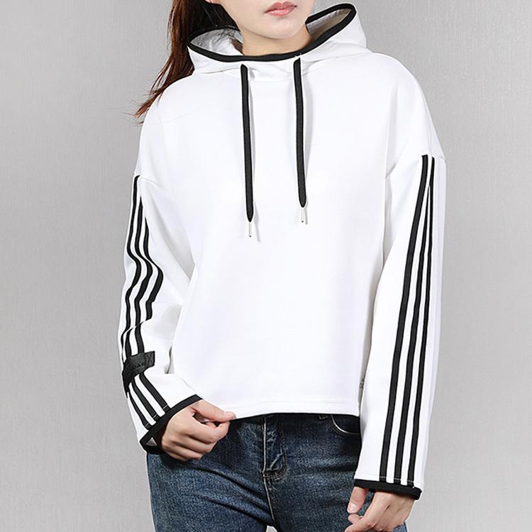 Adidas Logo Print Sport Casual Pullover Hoodie Women Tops White FR5976