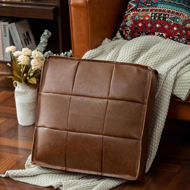 Moroccan PU Leather Pouf Floor Cushion Oil Wax Skin Embroider Craft Ottoman Footstool Futon Artificial Leather Unstuffed Cushion